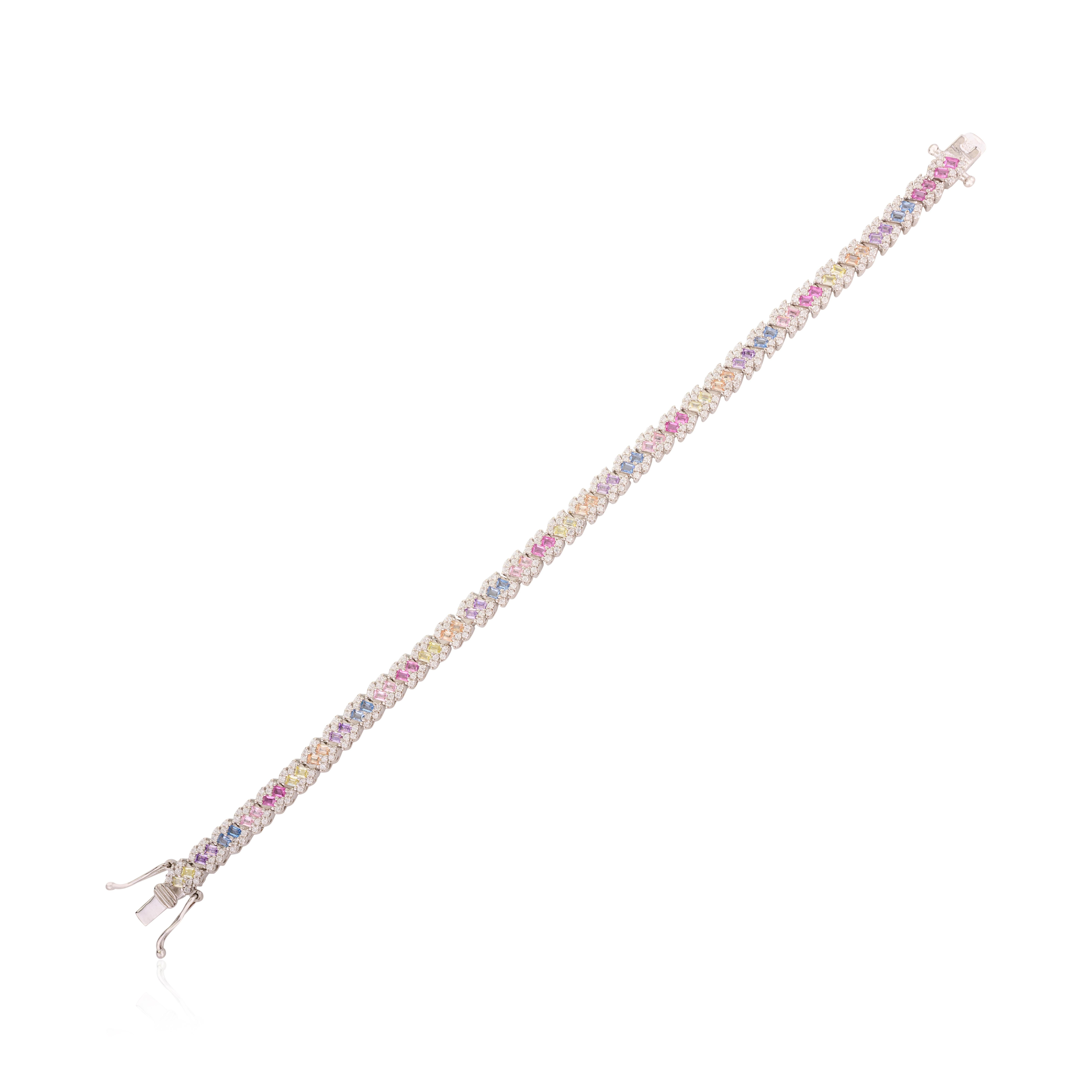 Glamorous Multicolor Rhinestone Tennis Bracelet in Silver Gift for Mothers Day For Sale 1