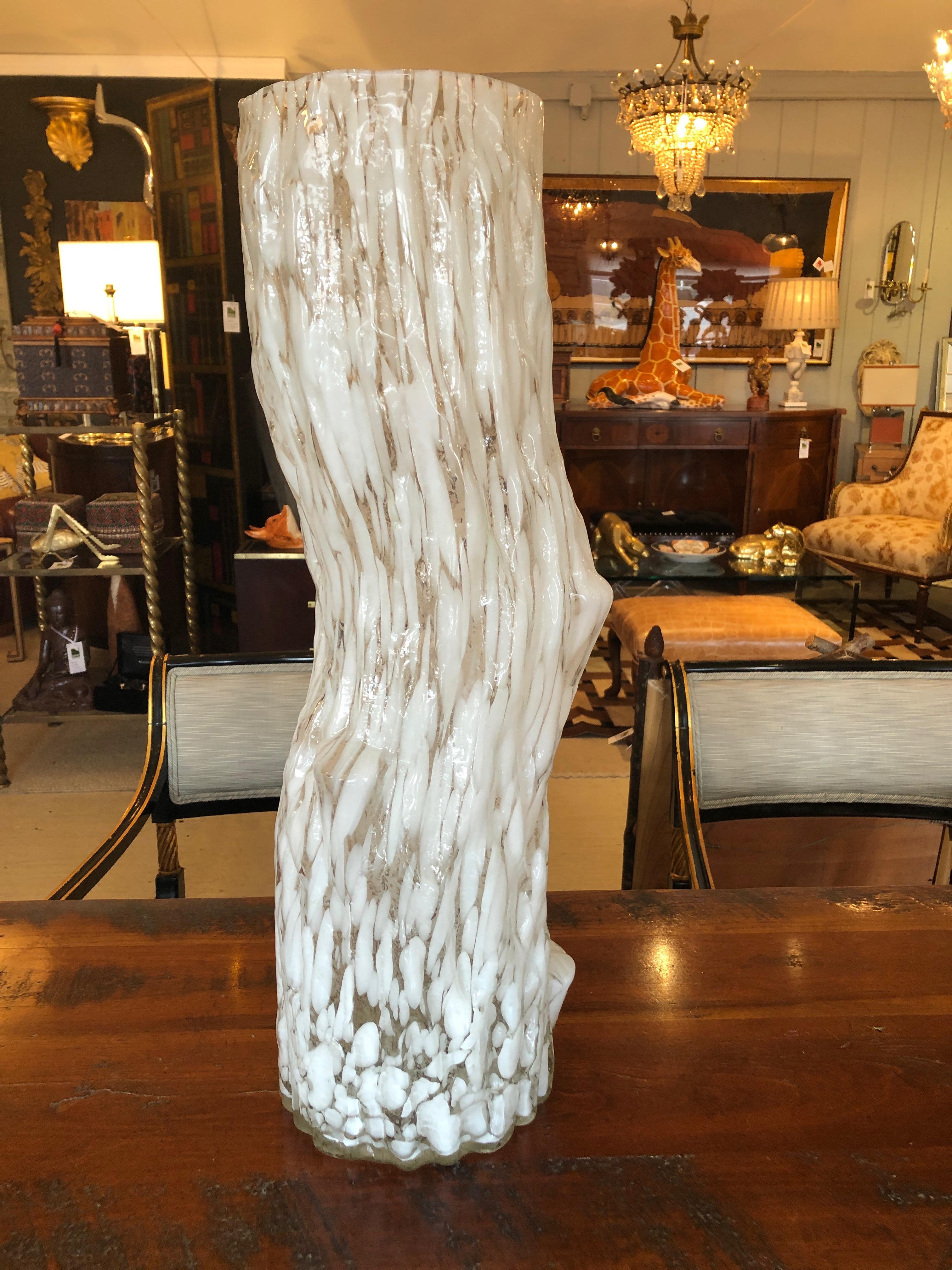 Glamorous Murano Faux Bois Style Very Large Elongated Vase In Excellent Condition In Hopewell, NJ