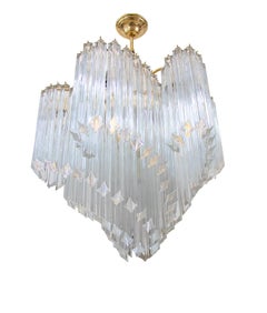 Glamorous Murano Quadriedri Prism & Brass Chandelier Attributed to Venini
