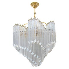 Glamorous Murano Quadriedri Prism & Brass Chandelier Attributed to Venini