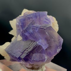 Glamorous Natural Purple Cubic Fluorite with Dog Tooth Calcite Specimen