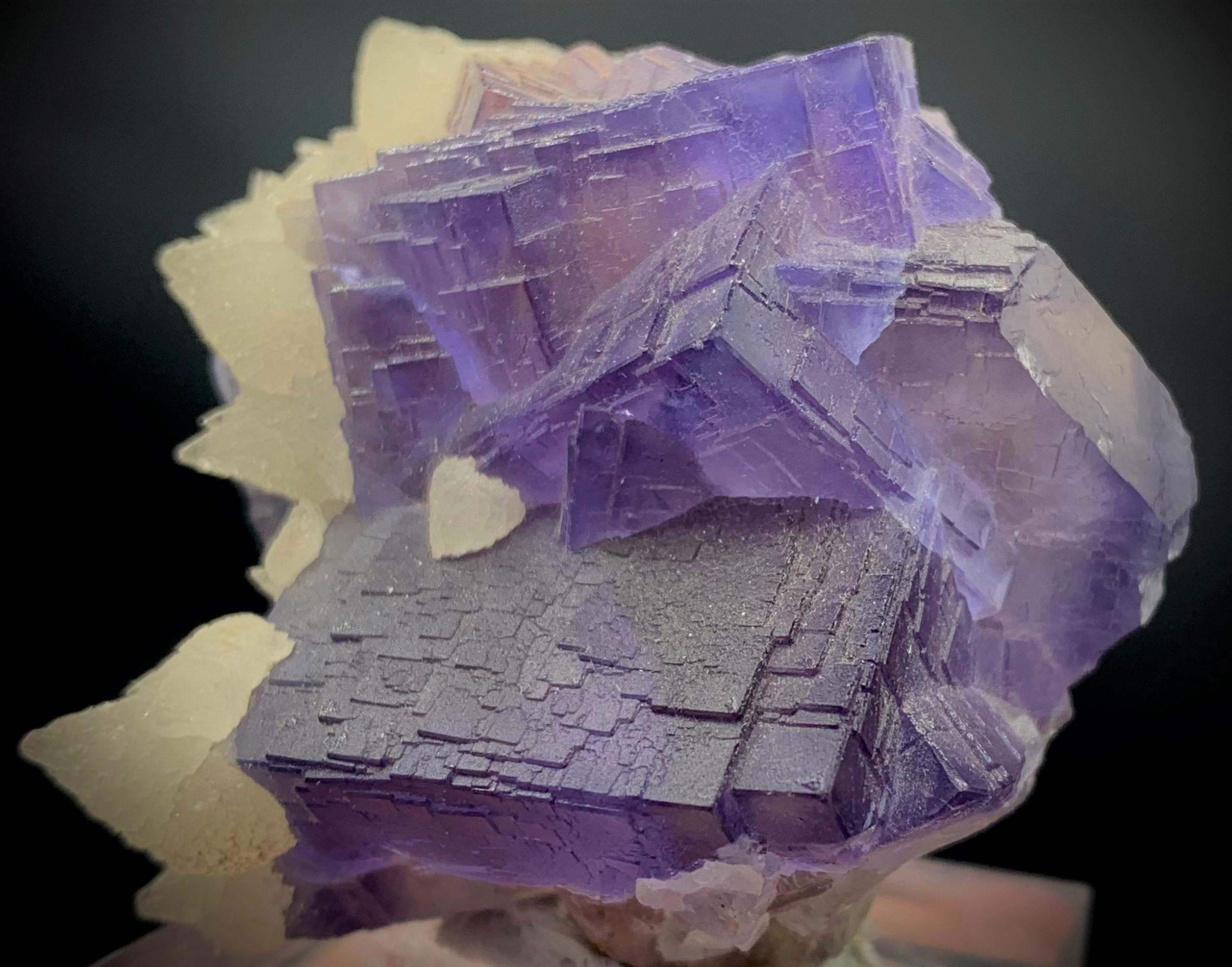 Other Glamorous Natural Purple Cubic Fluorite with Dog Tooth Calcite Specimen For Sale