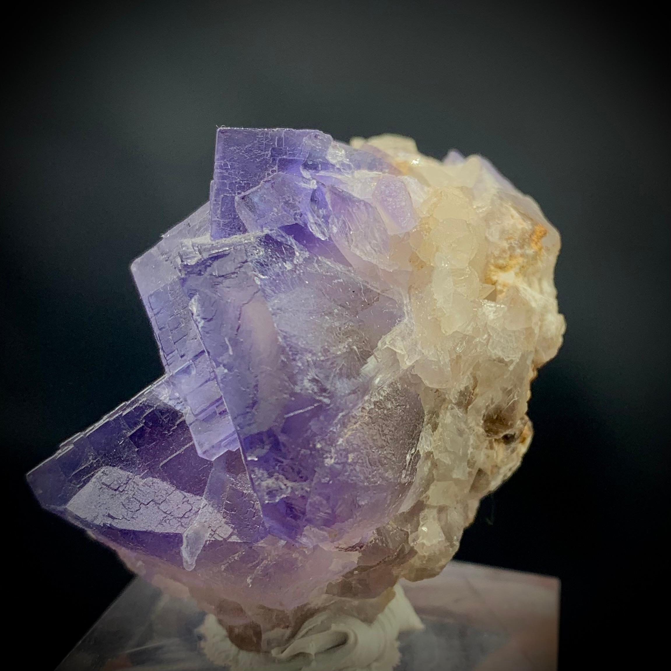 18th Century and Earlier Glamorous Natural Purple Cubic Fluorite with Dog Tooth Calcite Specimen For Sale