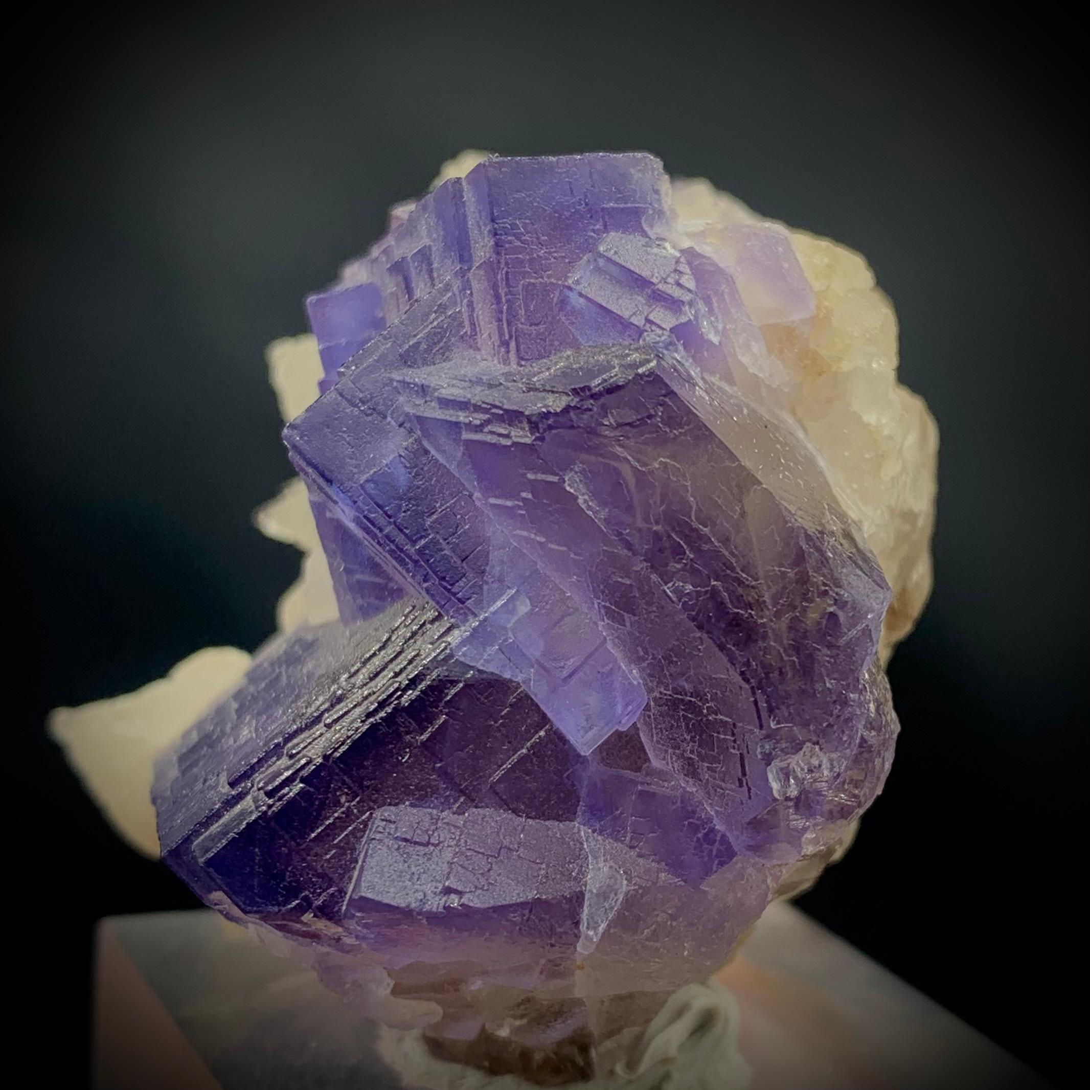 Crystal Glamorous Natural Purple Cubic Fluorite with Dog Tooth Calcite Specimen For Sale