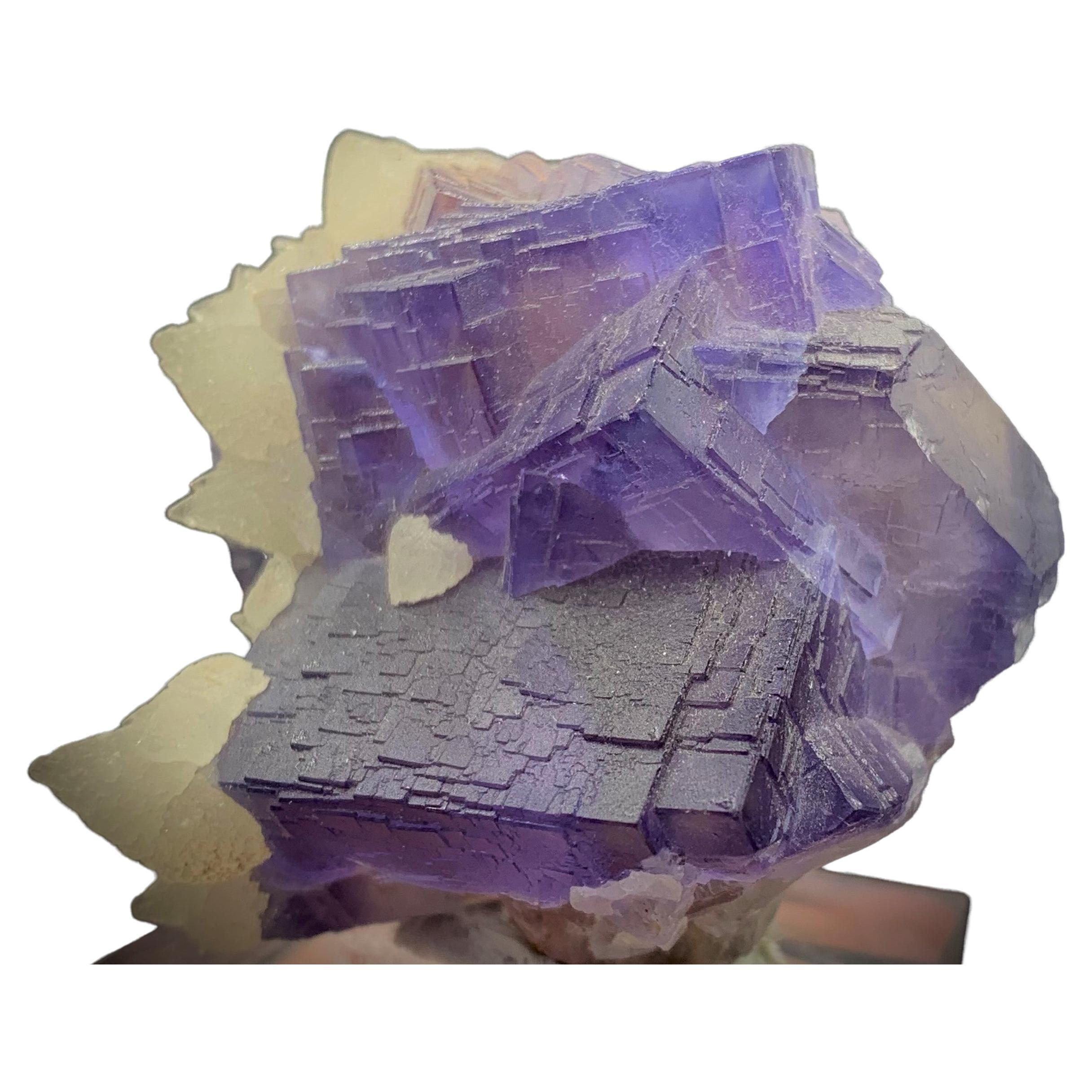 Glamorous Natural Purple Cubic Fluorite with Dog Tooth Calcite Specimen For Sale