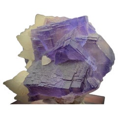 Glamorous Natural Purple Cubic Fluorite with Dog Tooth Calcite Specimen