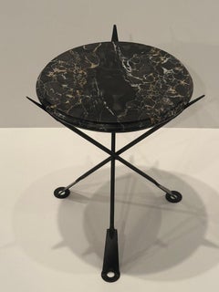 Glamorous Neoclassical Style Iron Arrow Motif Side Table with Marble Top