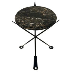 Glamorous Neoclassical Style Iron Arrow Motif Side Table with Marble Top