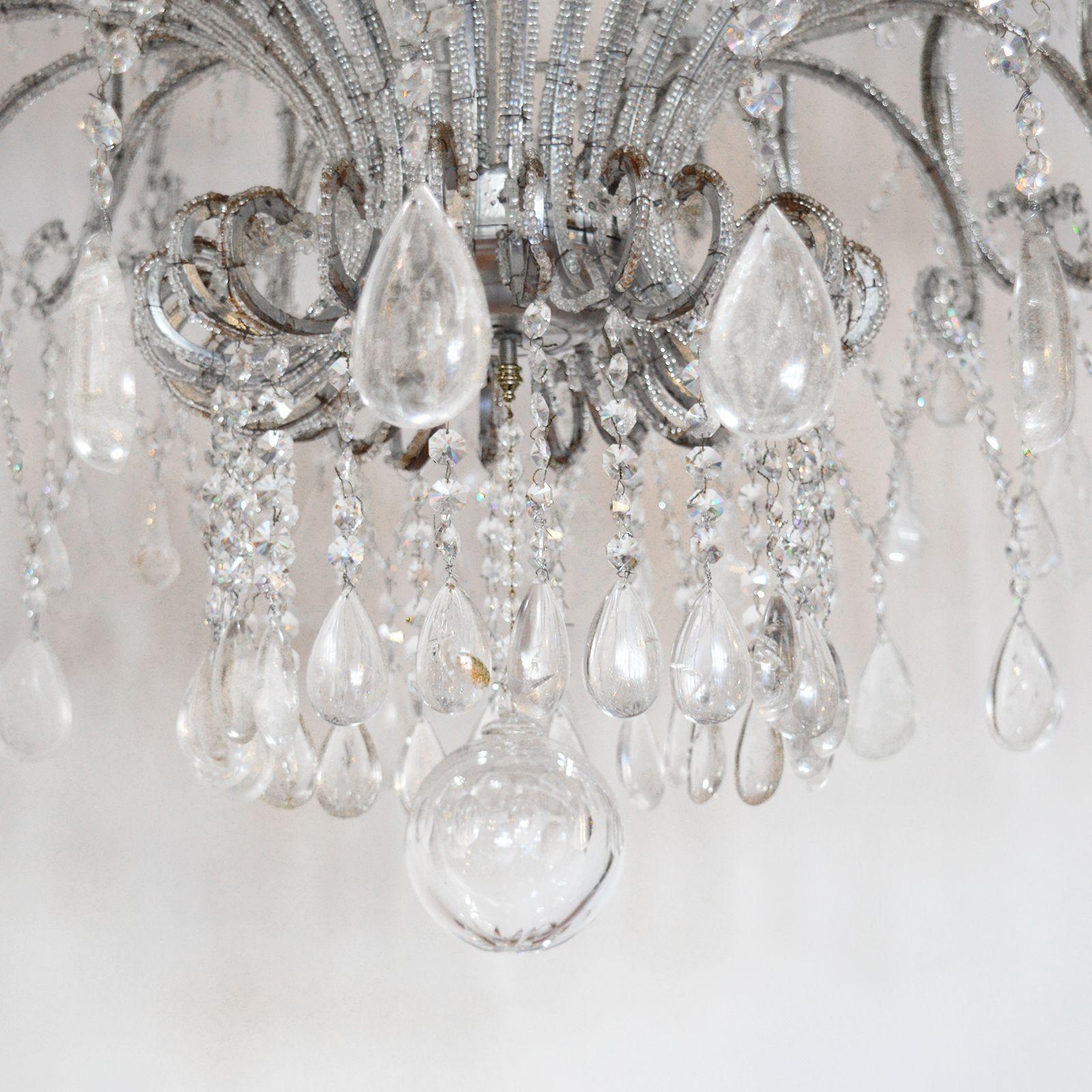 Glamorous Oversized Venetian Beading and Rock Crystal Chandelier. Italy, c. 1950 In Good Condition For Sale In Los Angeles, CA