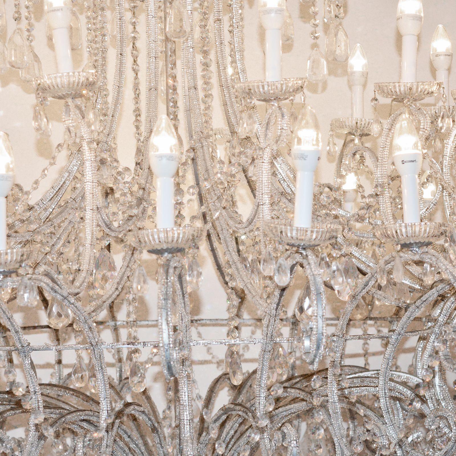Mid-20th Century Glamorous Oversized Venetian Beading and Rock Crystal Chandelier. Italy, c. 1950 For Sale