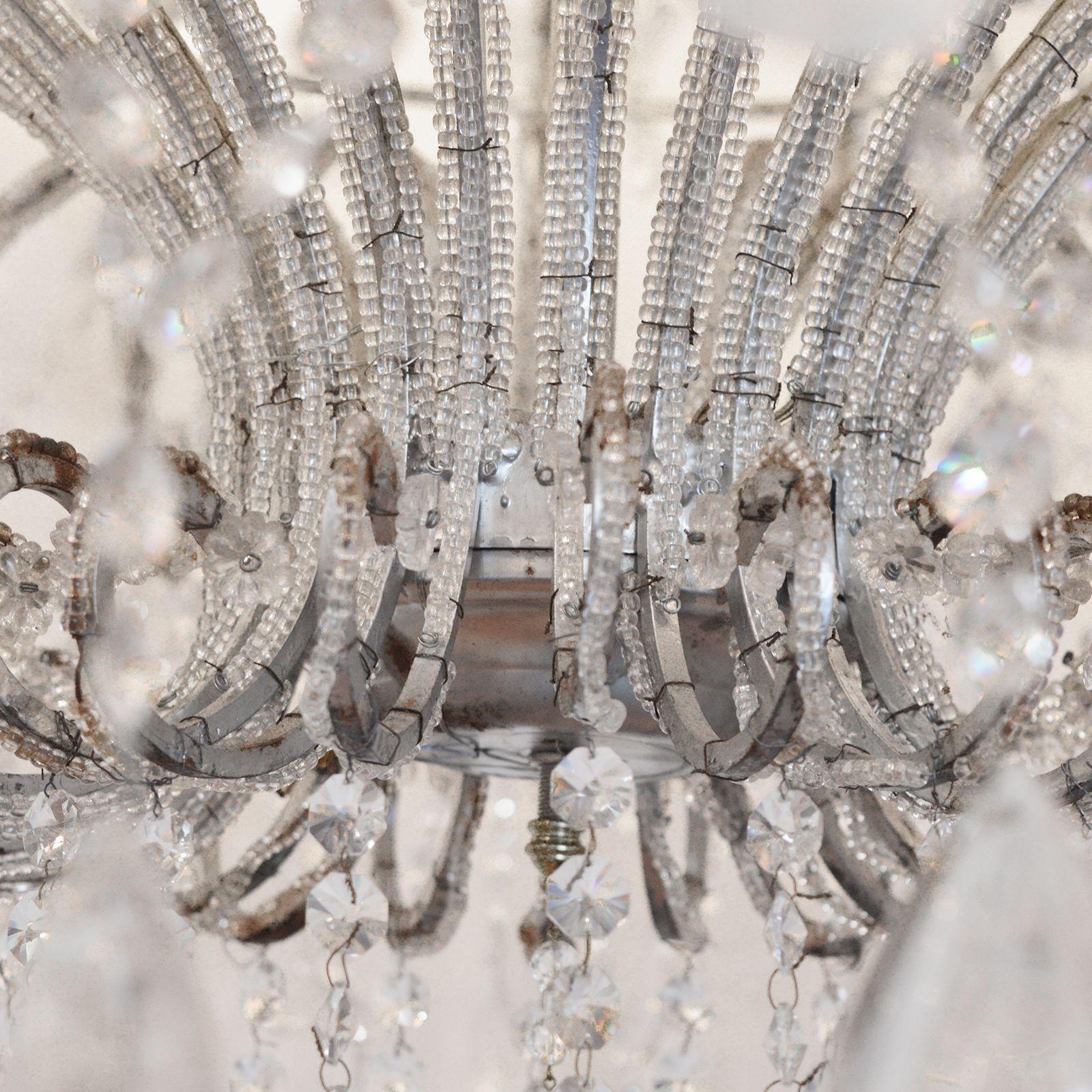 Glamorous Oversized Venetian Beading and Rock Crystal Chandelier. Italy, c. 1950 For Sale 1