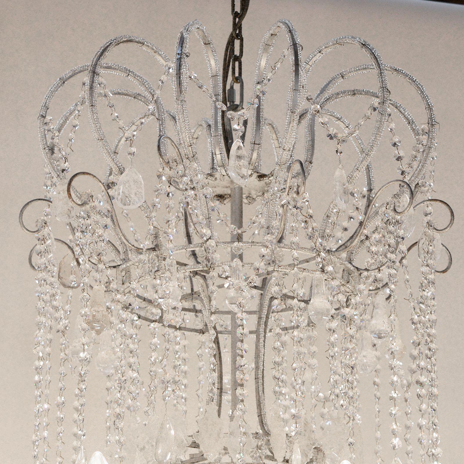 Glamorous Oversized Venetian Beading and Rock Crystal Chandelier. Italy, c. 1950 For Sale 2