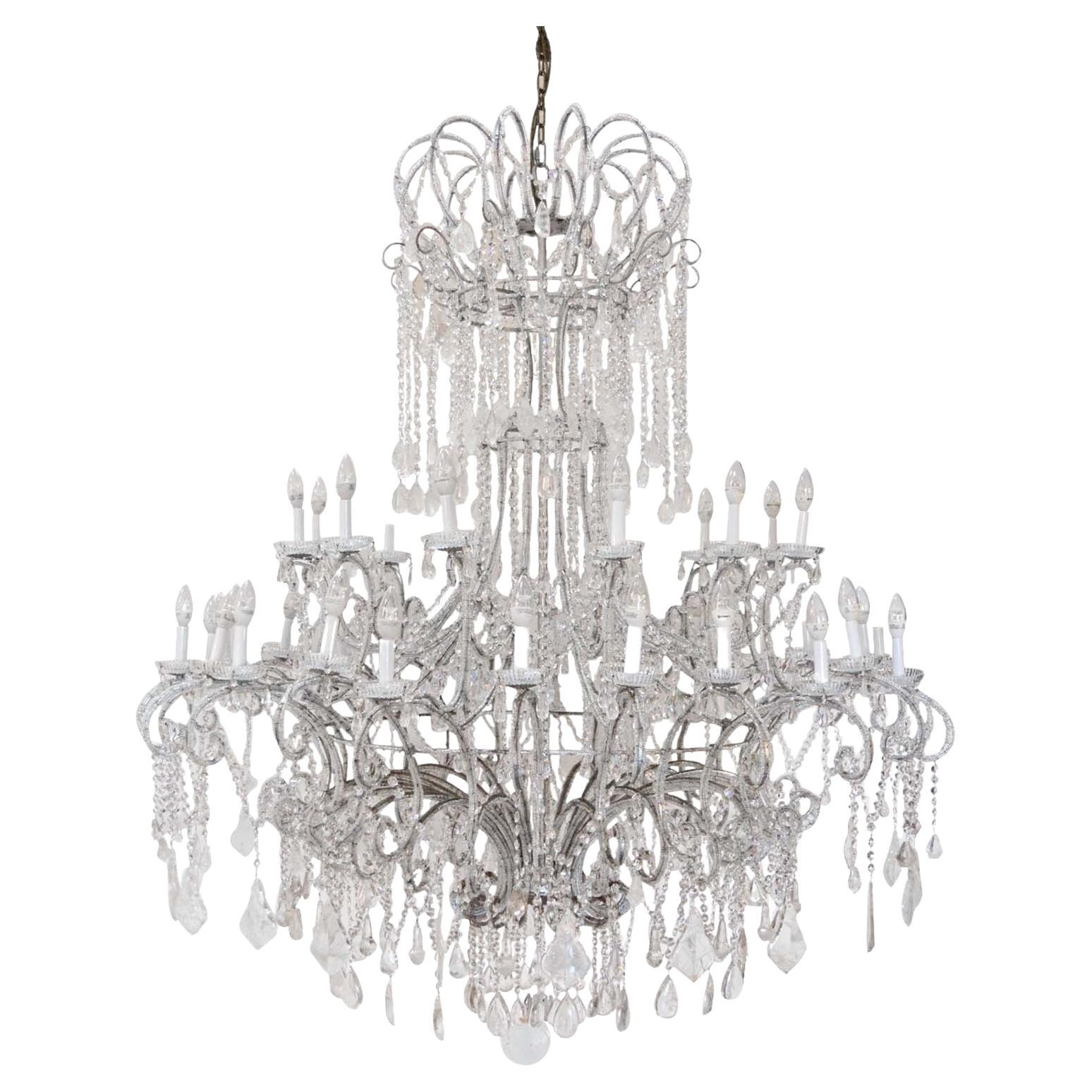 Glamorous Oversized Venetian Beading and Rock Crystal Chandelier. Italy, c. 1950 For Sale