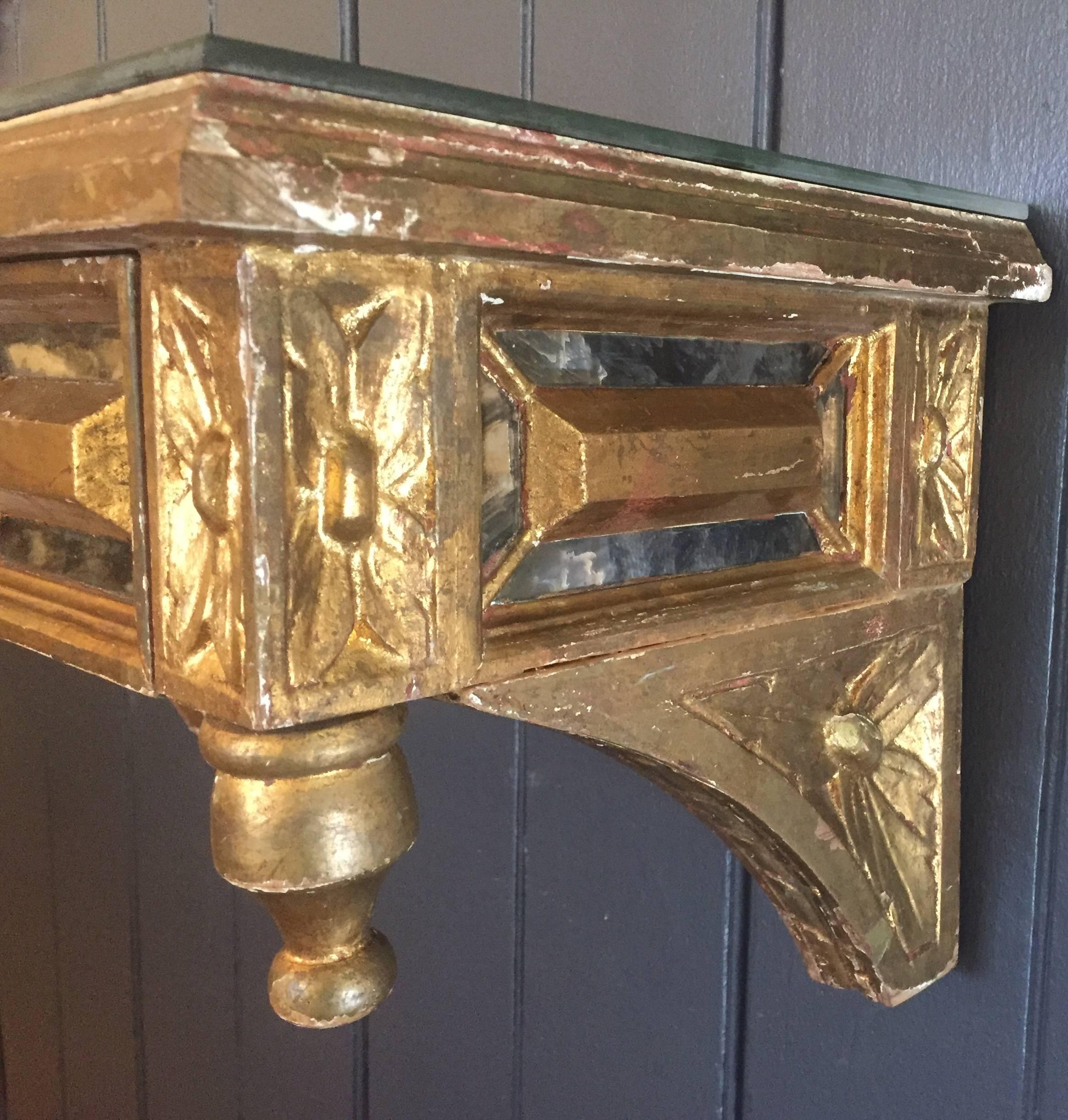 Glamorous Painted Gilded and Mirrored Hanging Console In Excellent Condition In Hopewell, NJ