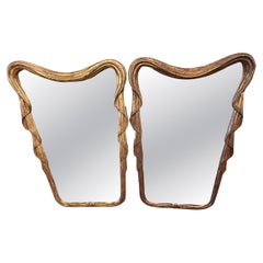 Glamorous Pair of Art Nouveau Giltwood Swag Motif Large Mirrors