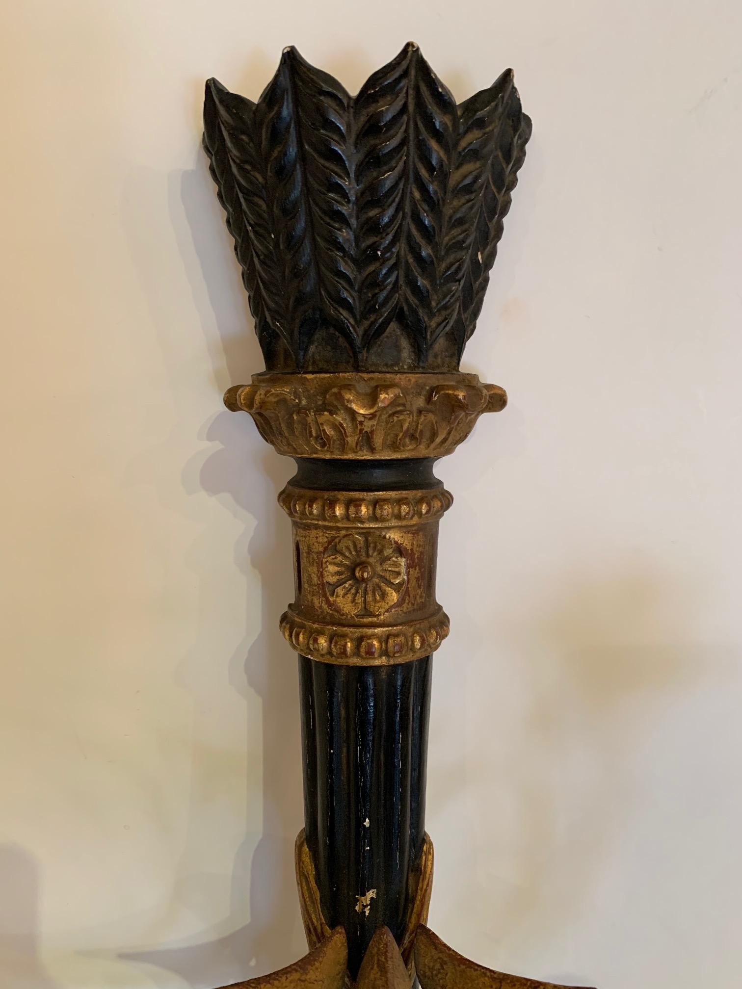 Glamorous Pair of Black and Gold Italian Neoclassical Sconces In Excellent Condition For Sale In Hopewell, NJ