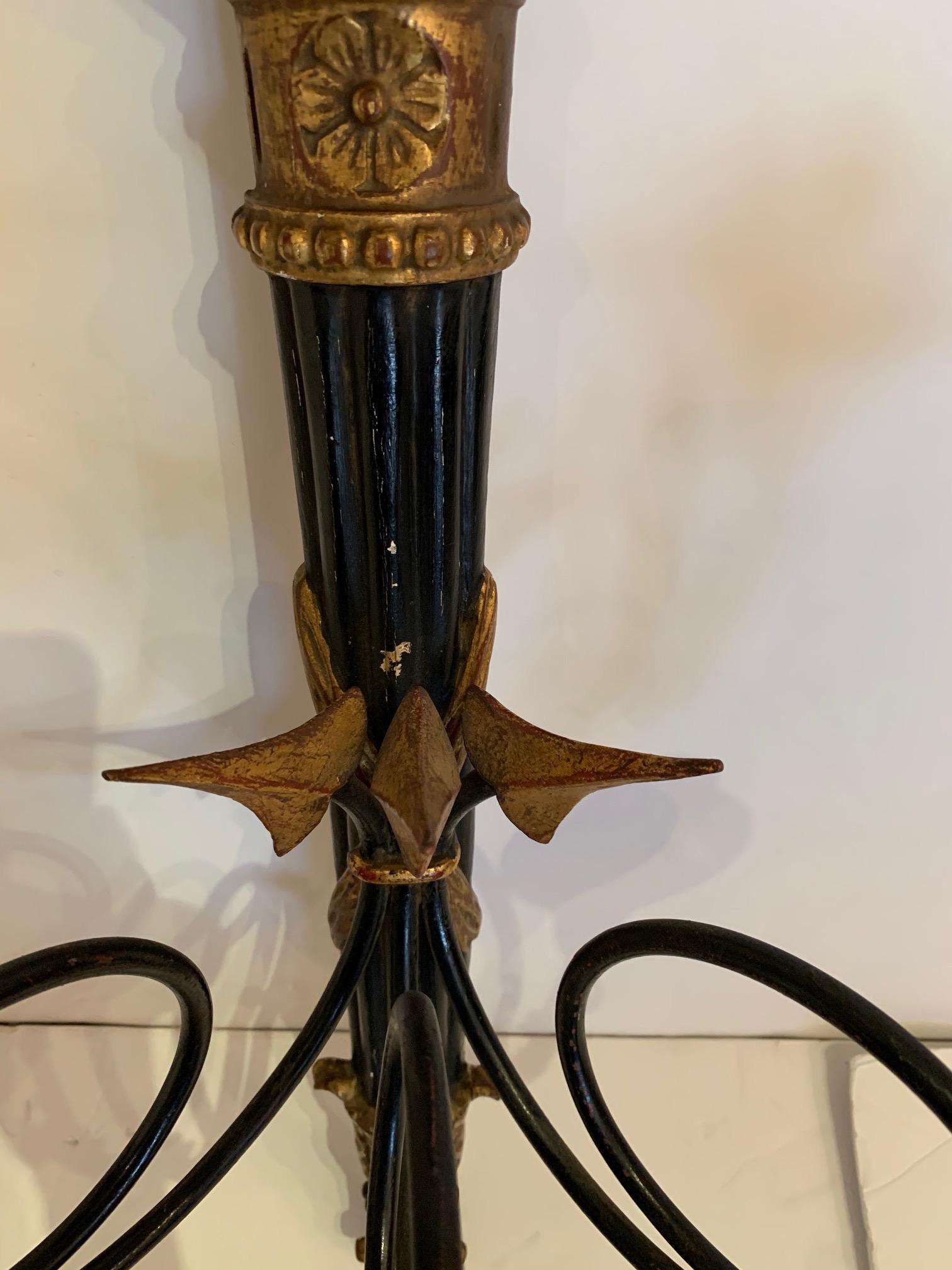 Glamorous Pair of Black and Gold Italian Neoclassical Sconces For Sale 1