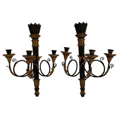 Glamorous Pair of Black and Gold Italian Neoclassical Sconces