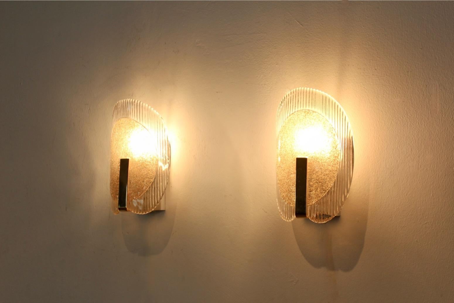 Glamorous pair of Brass & Murano Glass Sconces, Italy 4