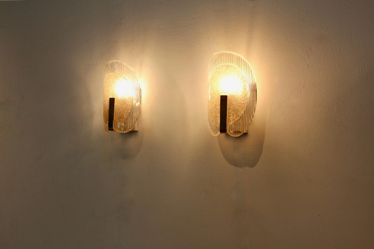 Glamorous pair of Brass & Murano Glass Sconces, Italy 5