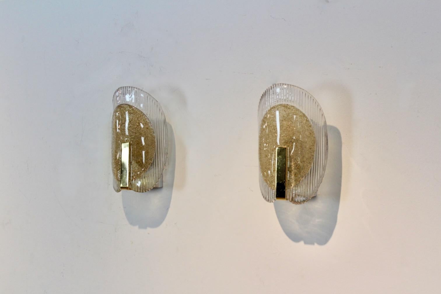 Glamorous pair of Brass & Murano Glass Sconces, Italy 3