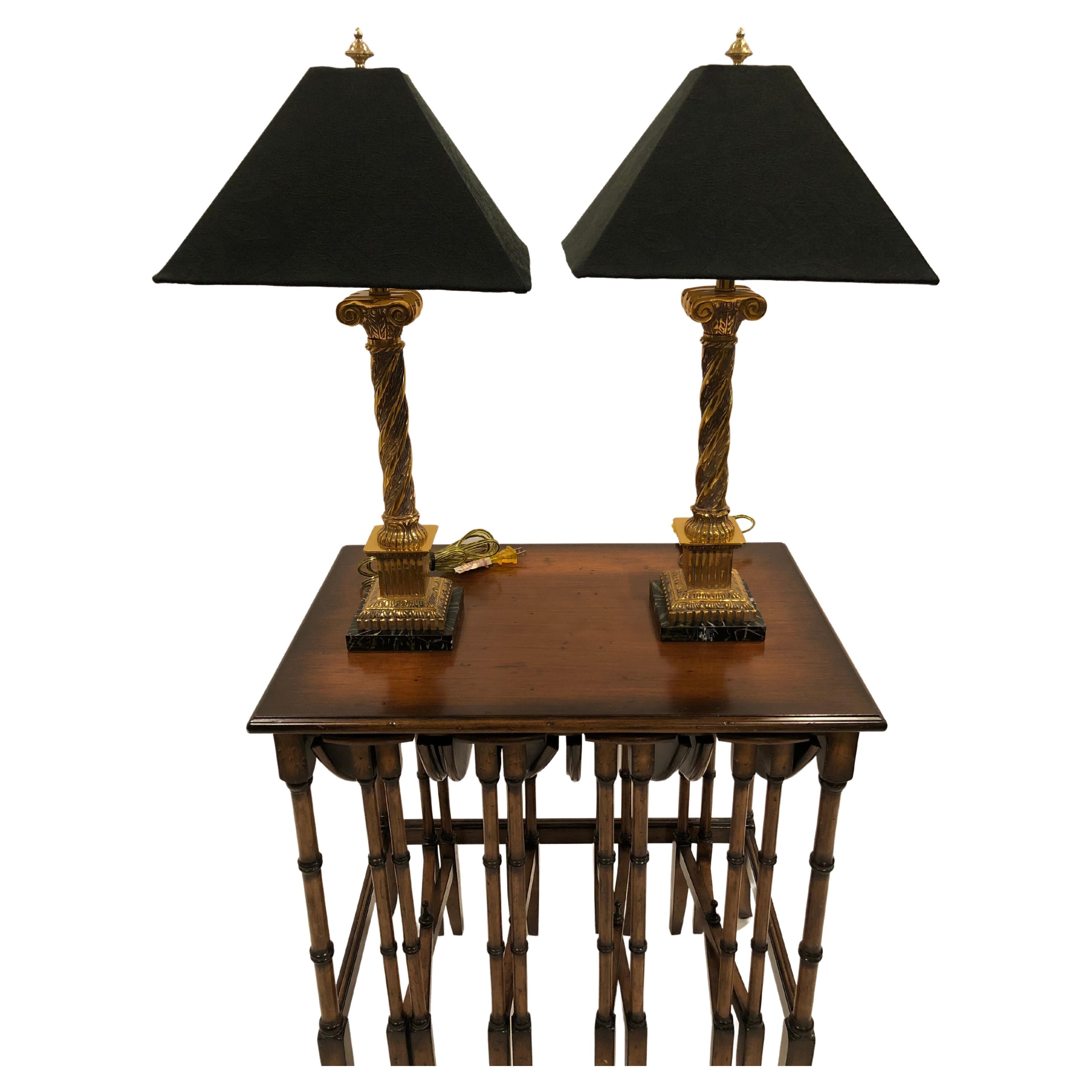 Glamorous Pair of Frederick Cooper Brass Neoclassical Table Lamps For Sale