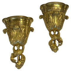 Glamorous Pair of Heavily Gilded Carved Wood Italian Wall Brackets