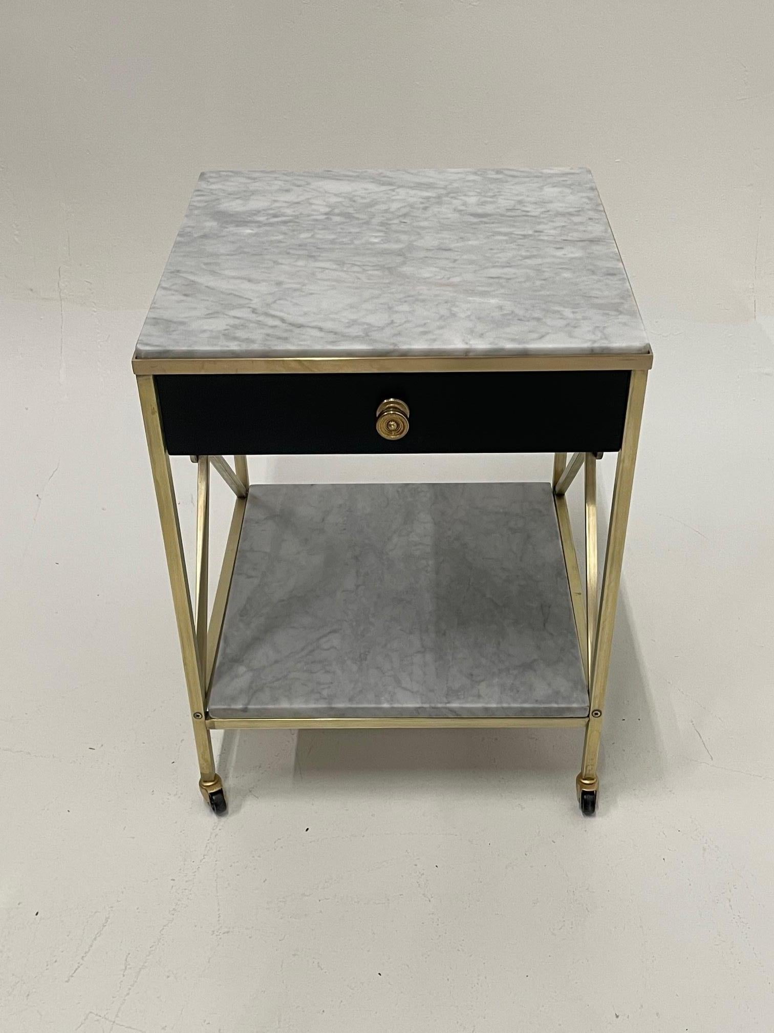 Glamorous Pair of Hollywood Regency Marble & Brass Night Stands End Tables 5