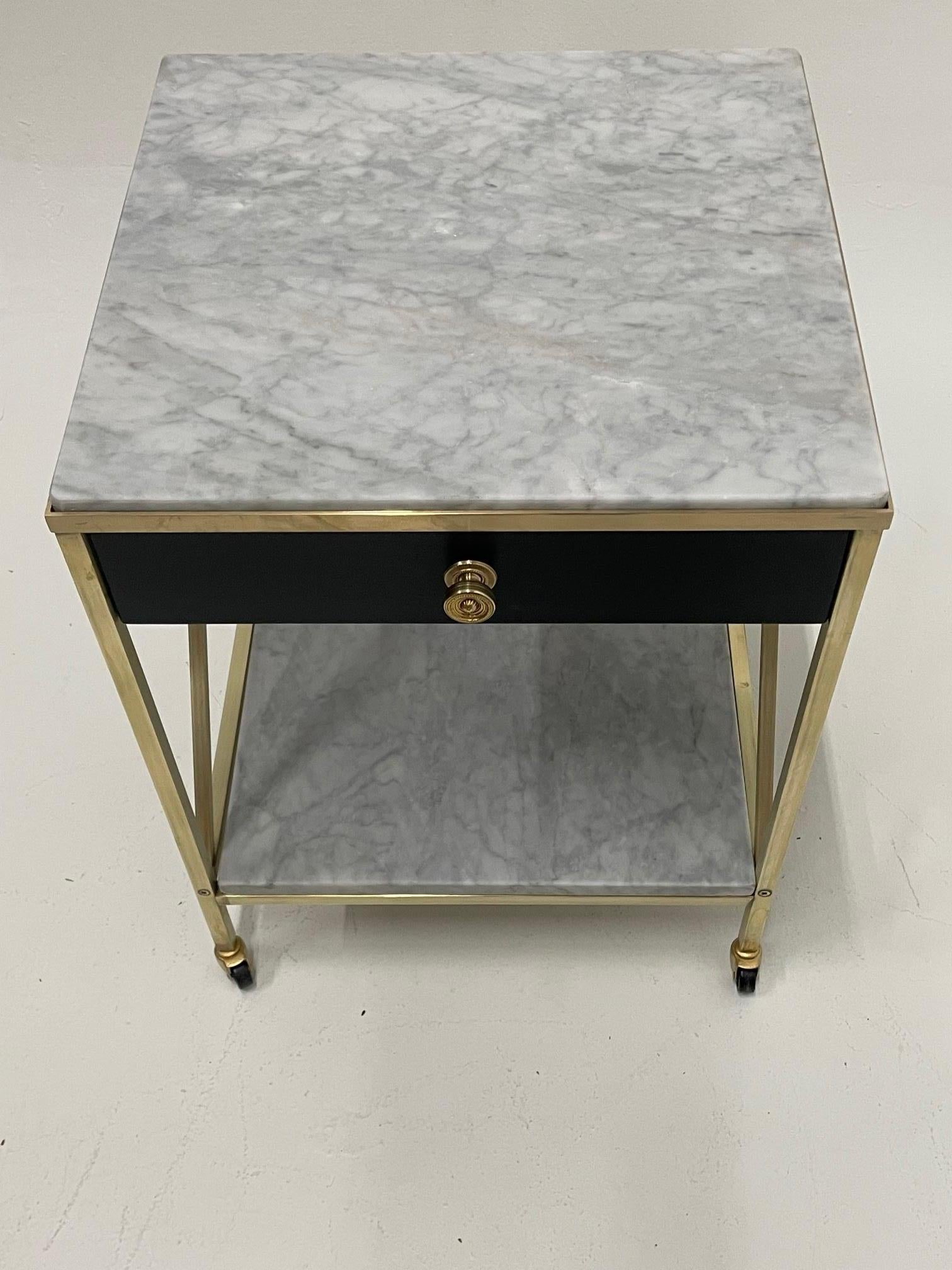 Glamorous Pair of Hollywood Regency Marble & Brass Night Stands End Tables 7