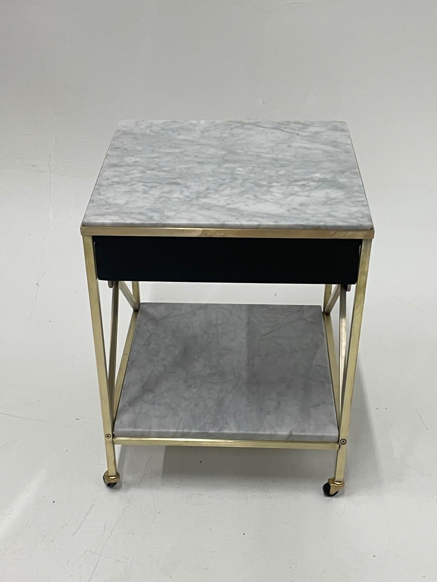 Mid-20th Century Glamorous Pair of Hollywood Regency Marble & Brass Night Stands End Tables