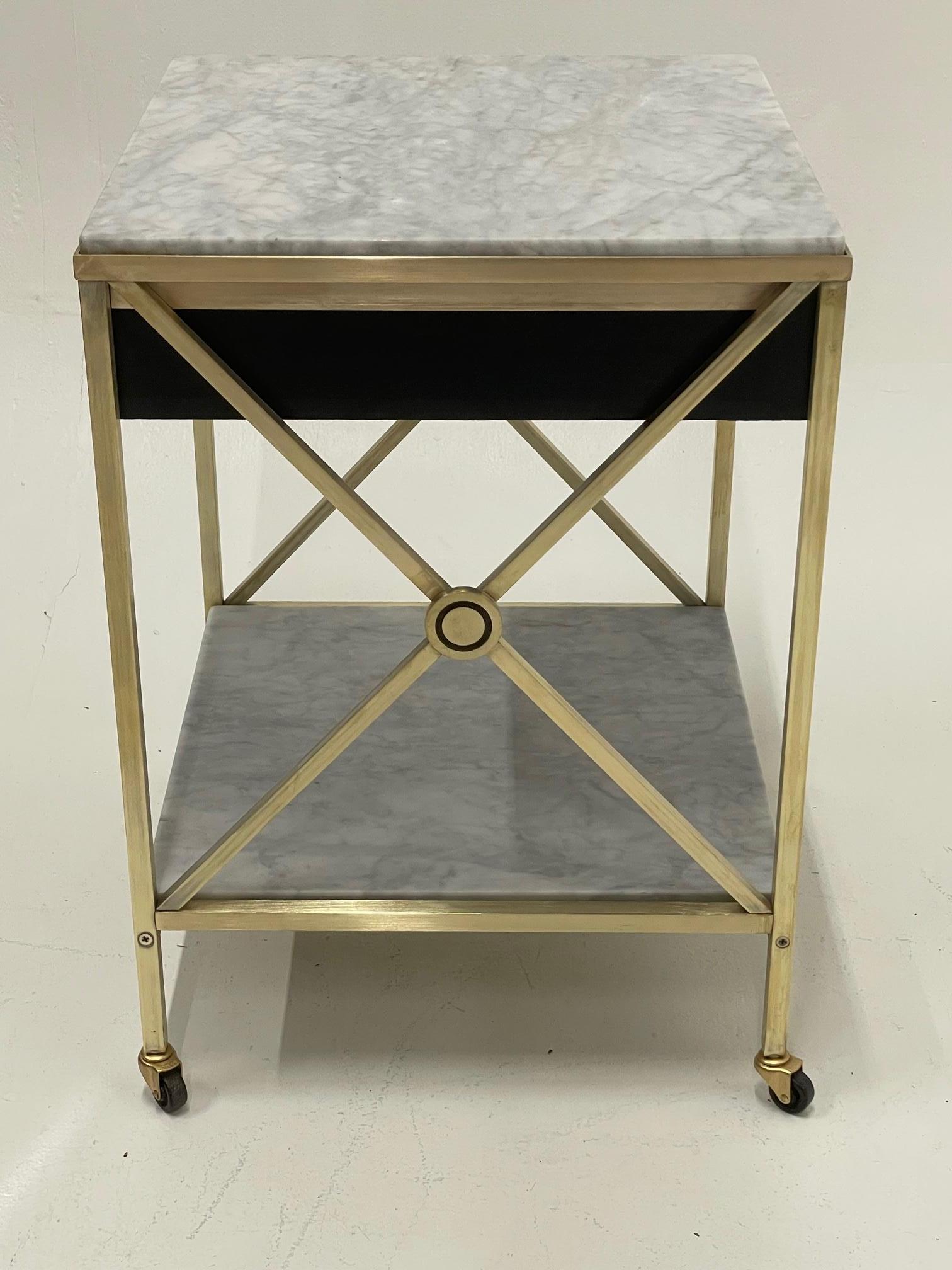 Glamorous Pair of Hollywood Regency Marble & Brass Night Stands End Tables 3