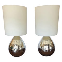 Glamorous Pair of Mercury Glass Tear Drop Large Table Lamps