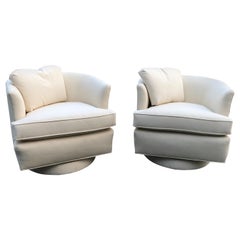 Glamorous Pair of Mid-Century Modern Newly Upholstered Swivel Club Chairs