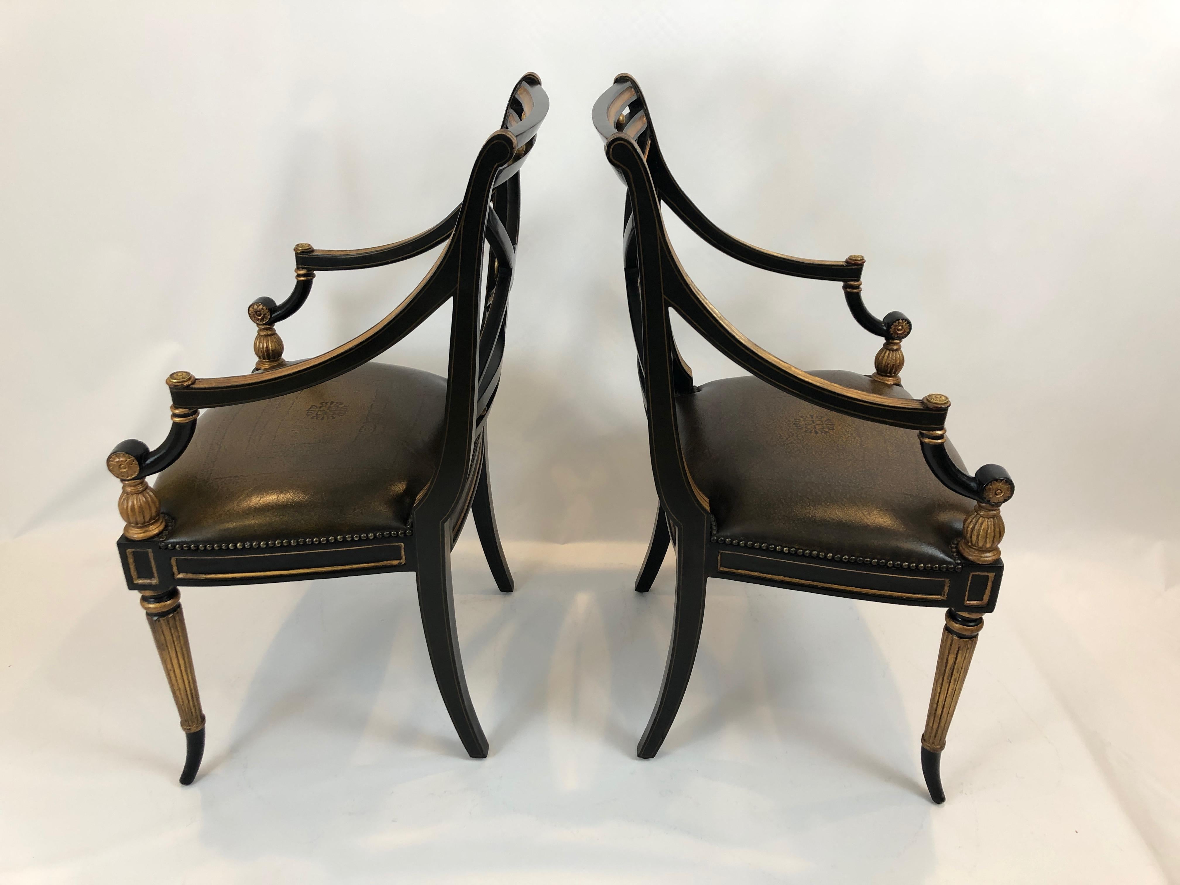 Glamorous Pair of Regency Theodore Alexander Armchairs with Leather Seats 5