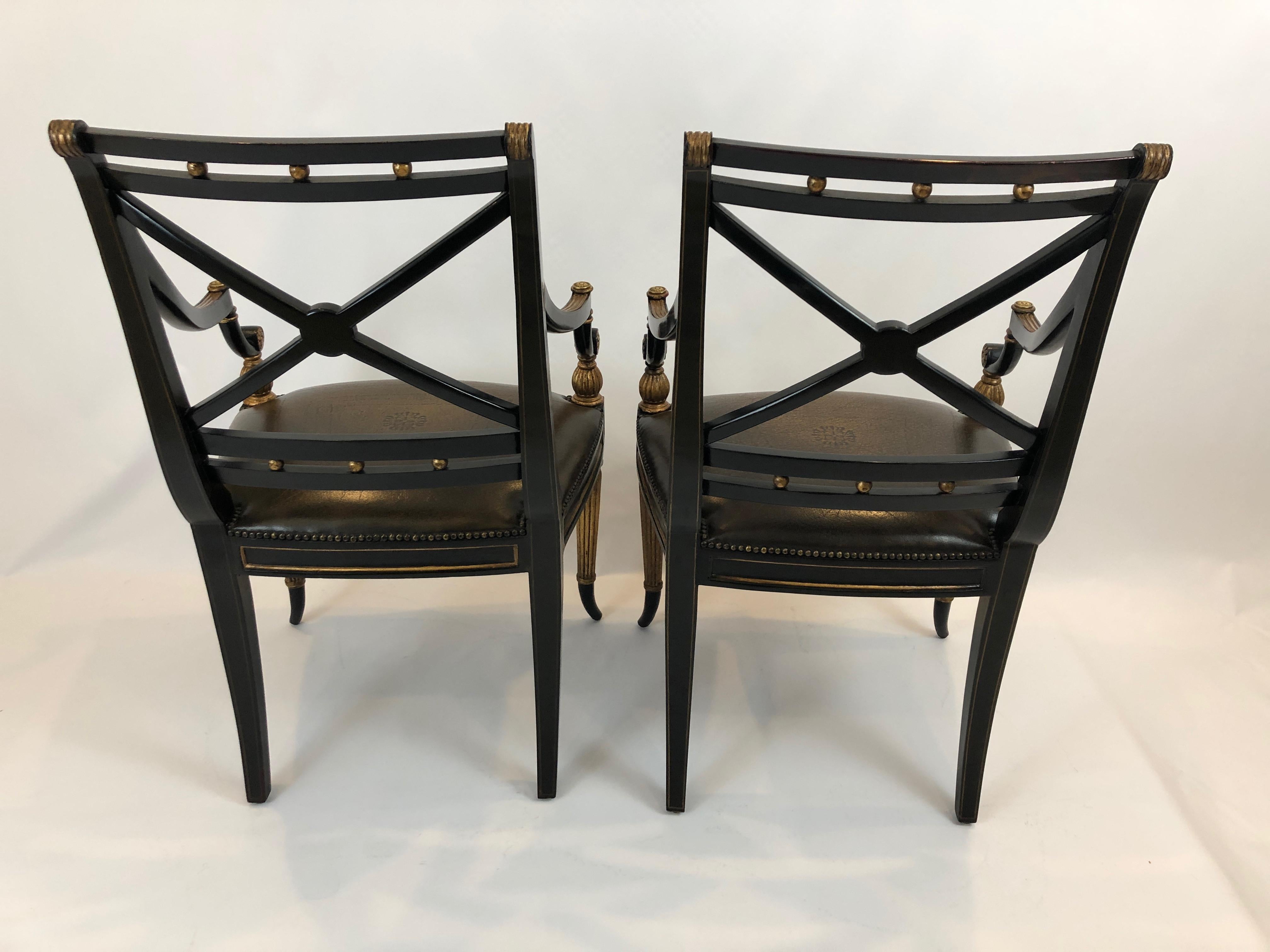 Glamorous Pair of Regency Theodore Alexander Armchairs with Leather Seats 3