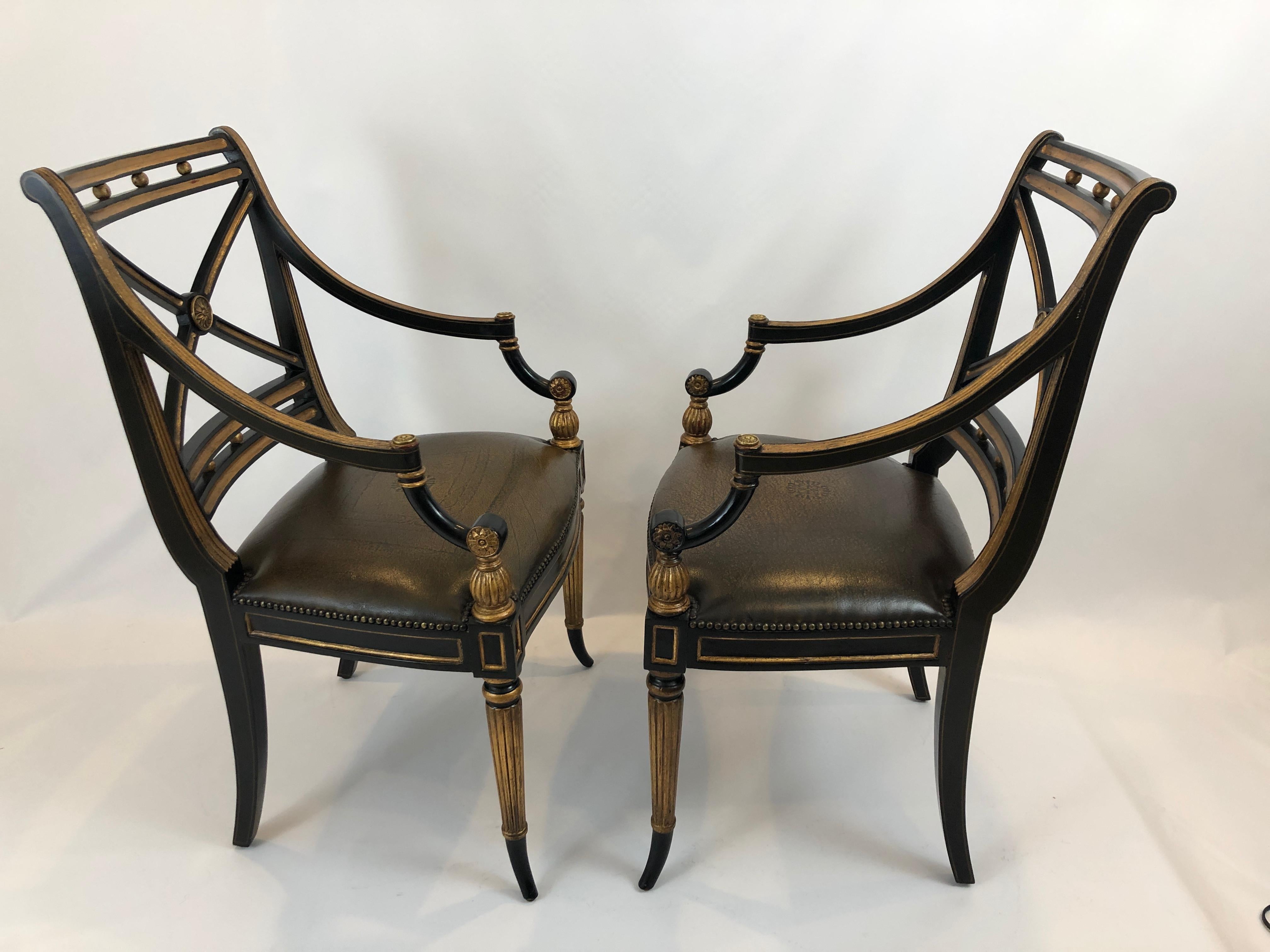 Glamorous Pair of Regency Theodore Alexander Armchairs with Leather Seats 4