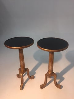Glamorous Pair of Round Neoclassical Giltwood End Tables