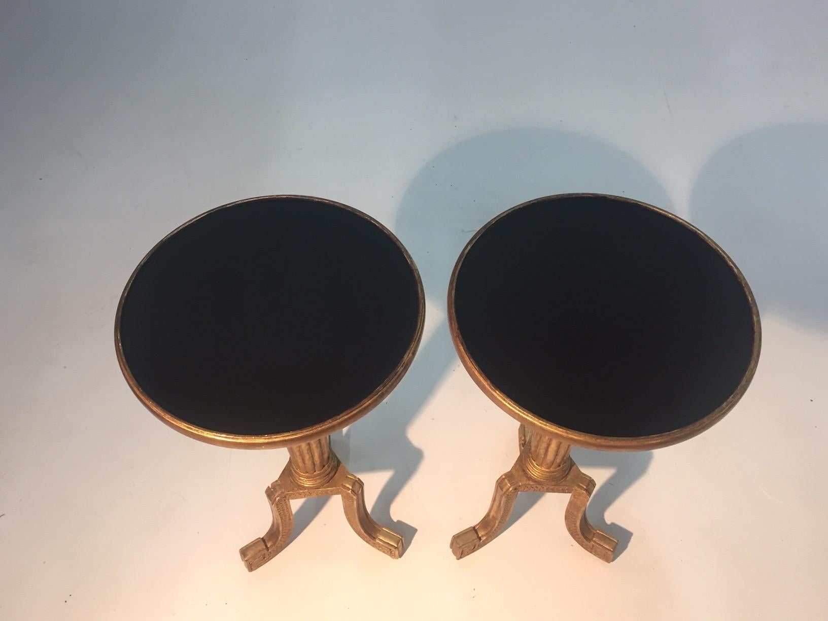 American Glamorous Pair of Round Neoclassical Giltwood End Tables