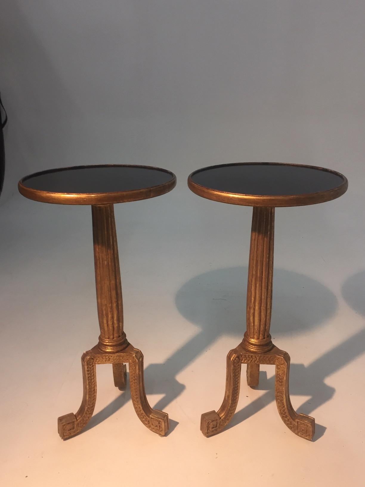 Late 20th Century Glamorous Pair of Round Neoclassical Giltwood End Tables