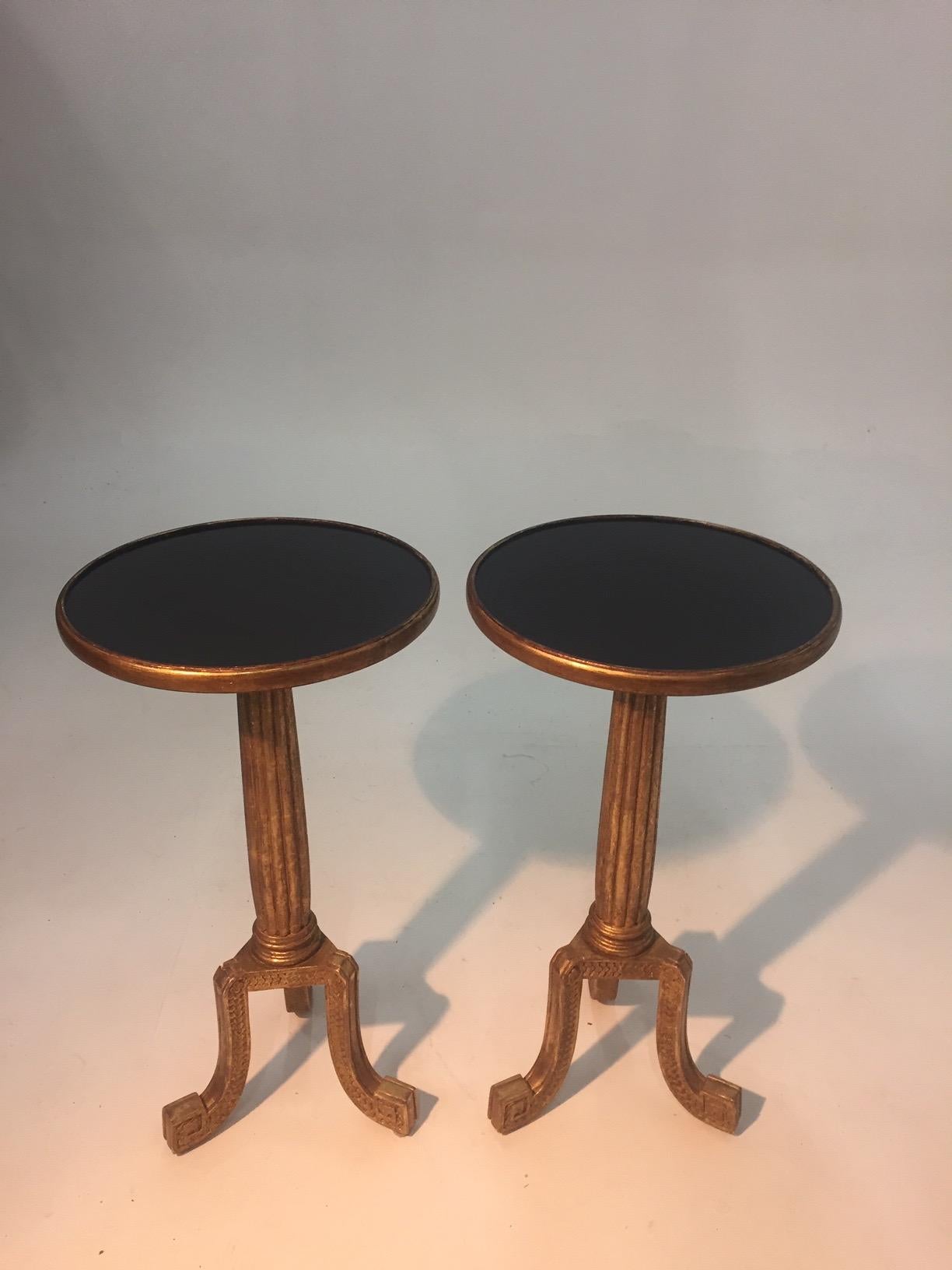 Glamorous Pair of Round Neoclassical Giltwood End Tables 2