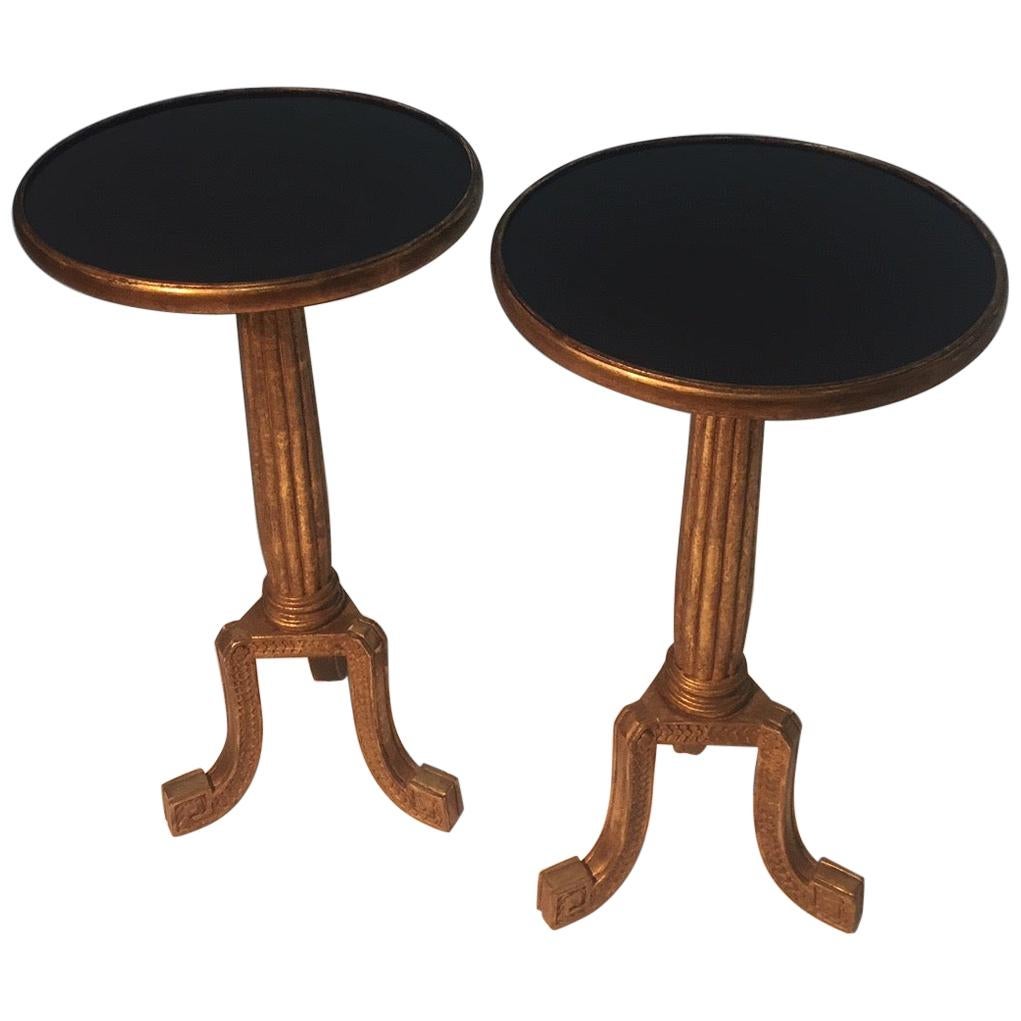 Glamorous Pair of Round Neoclassical Giltwood End Tables