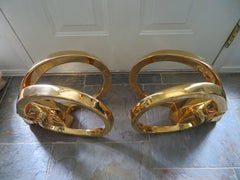 Glamorous Pair of Signed Jaru 18kt Gold Ram Sculptures Mid-Century Modern