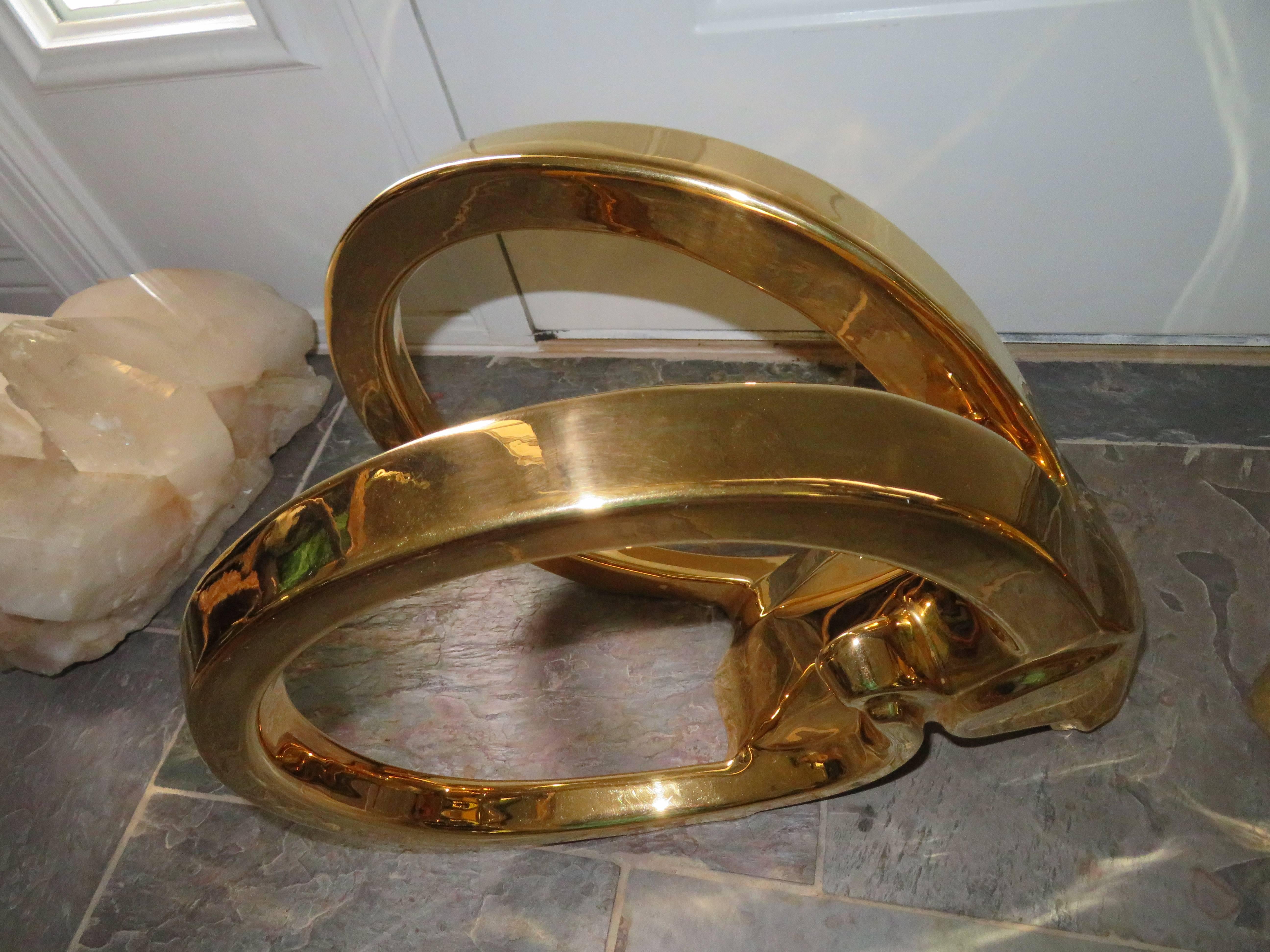 Glamorous Pair of Signed Jaru 18kt Gold Ram Sculptures Mid-Century Modern In Good Condition For Sale In Pemberton, NJ