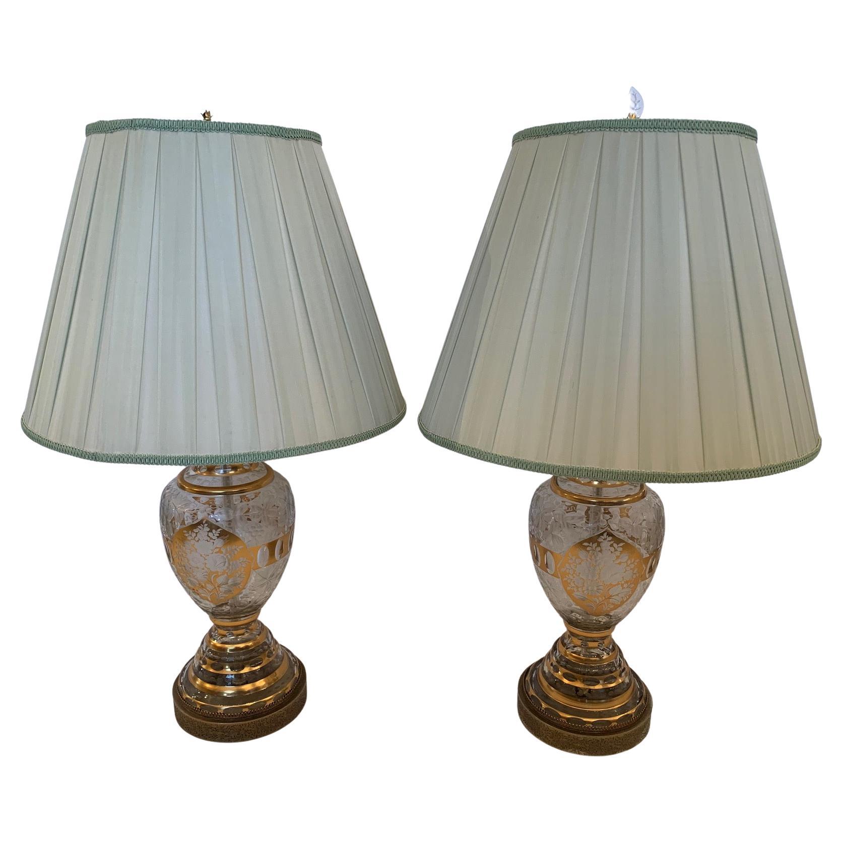Paar Glamouröses Vintage-Kristall-Tischlampen im Angebot