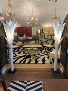 Glamorous Pair Roger Rougier Life Size Moulded White Acrylic Petal Floor Lamps