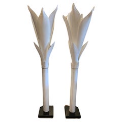Glamorous Pair Roger Rougier Life Size Moulded White Acrylic Petal Floor Lamps