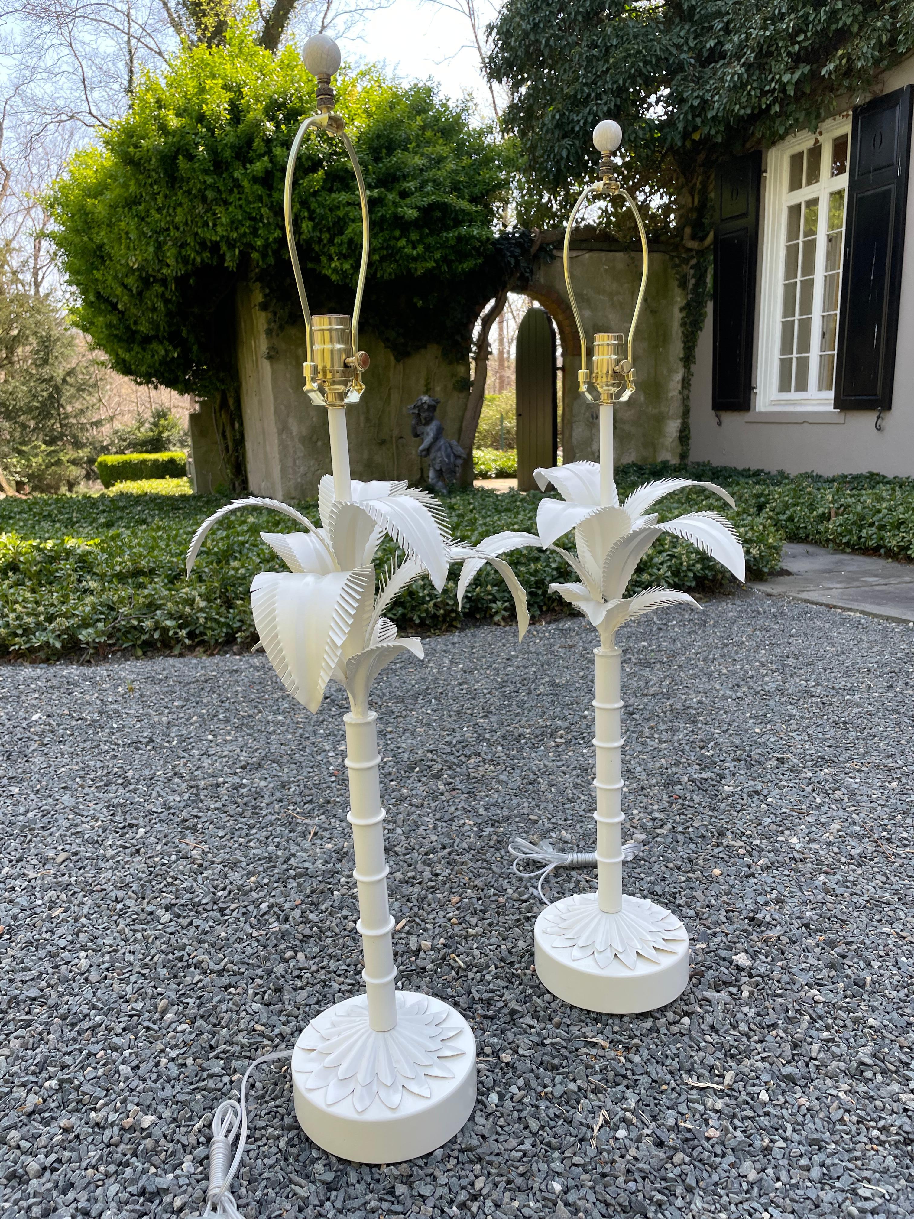 Metal Glamorous Palm Beachy Pair of Mid Century Modern Palm Tree Table Lamps