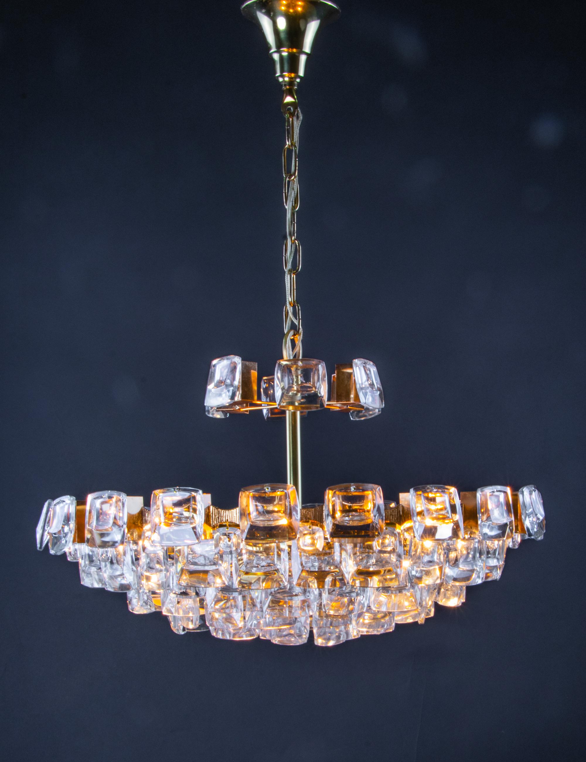 1960 Germany Palwa Glamorous Jewel Chandelier Crystal & Gilt-Brass 2