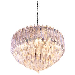 Lampadario Glamour Novaresi 21" Prismi di cristallo e ottone dorato, Italia anni '70