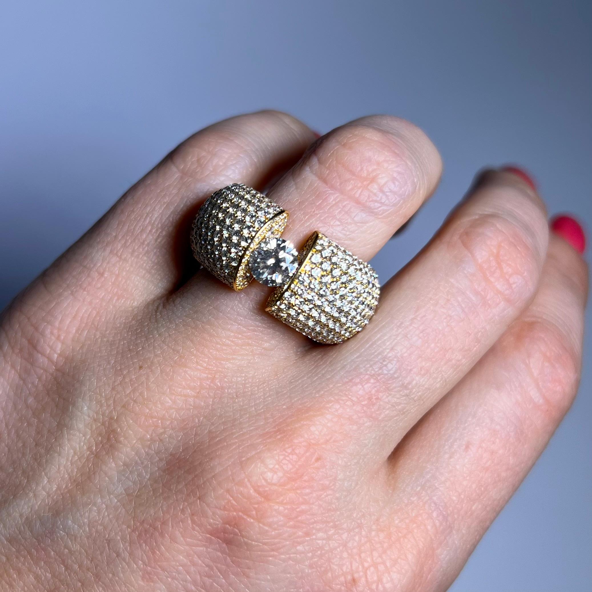 Women's or Men's Glamorous Pave Diamond Ring in 18 Karat Yellow Gold For Sale